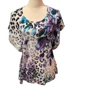 STYLE & CO.Black, Blue & Purple printed shirt. Animal‎ print. Cap sleeves. S.